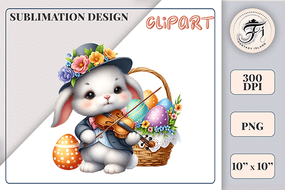 Download Cute Bunny with Violin and Easter Eggs - Bunny Collection
