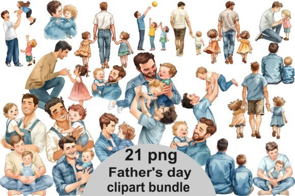 Download Watercolor Dad and Kids Illustrations - - Premium Resources