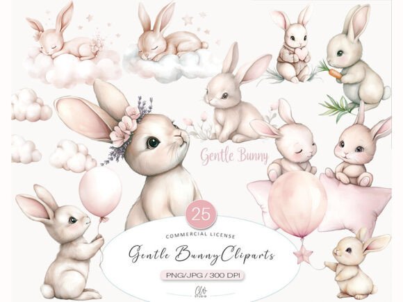 Download Gentle Bunny Clipart Set - Bunny Collection