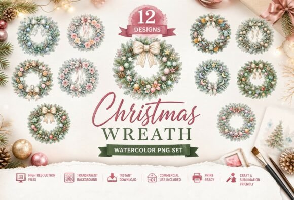 Download Watercolor Christmas Wreath PNG Cliparts - Cliparts Collection